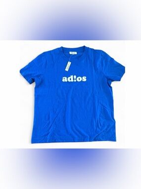 NWT Madewell Adios Graphic Short Sleeve Blue & White 100% Cotton T-Shirt Tee Top